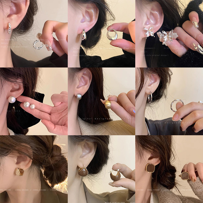 Ins-style pearl stud earrings for women, niche, light luxury, versatile earrings, high-end and retro style, 925 silver needle wholesale Specification image