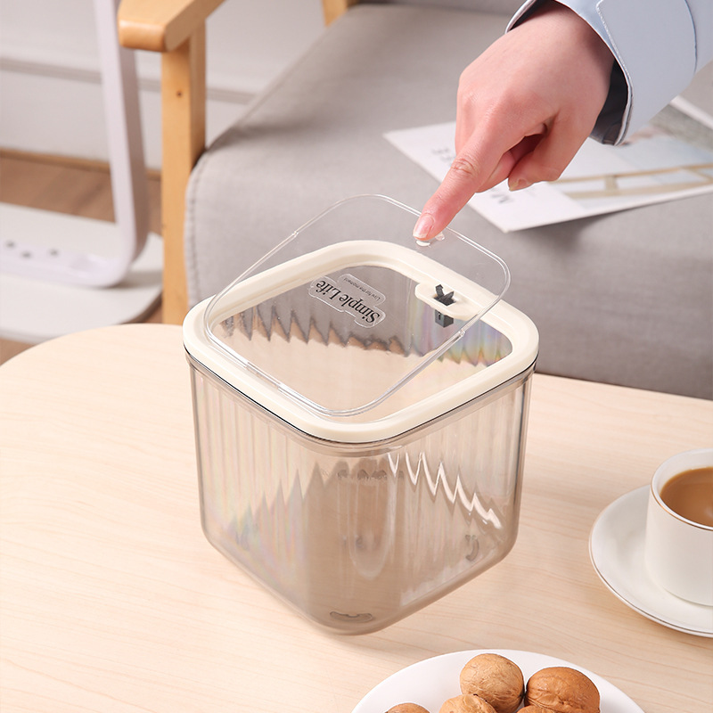 Desktop trash can, light luxury with lid, high appearance level, transparent dining table, bedroom mini small wastebasket, 2025 new style Application Scenario