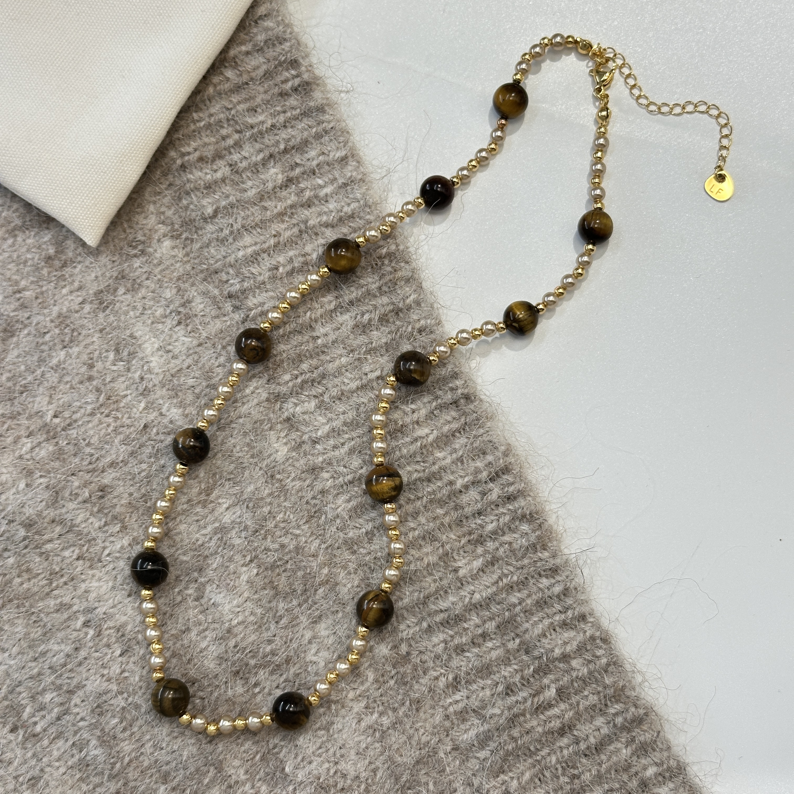 Tiger's eye stone extended sweater chain Pearl necklace tassel necklace natural, niche, high-end, exquisite, fashionable and versatile collarbone chain for women Application Scenario