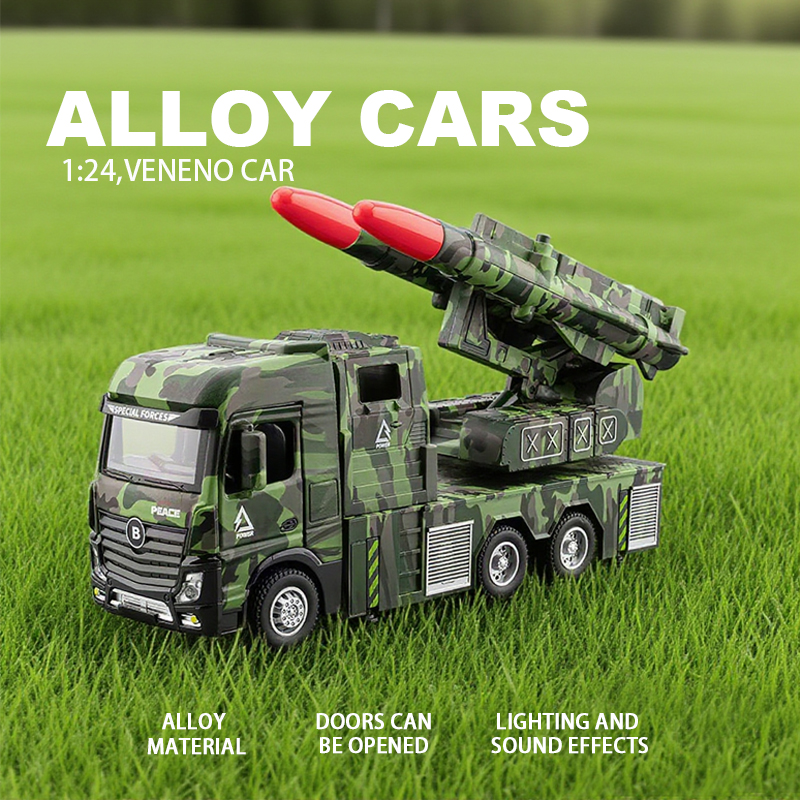 Double-headed missile vehicle simulation alloy car model, car model metal toy car, rebound sound and light decorative item, boys' toy details Picture