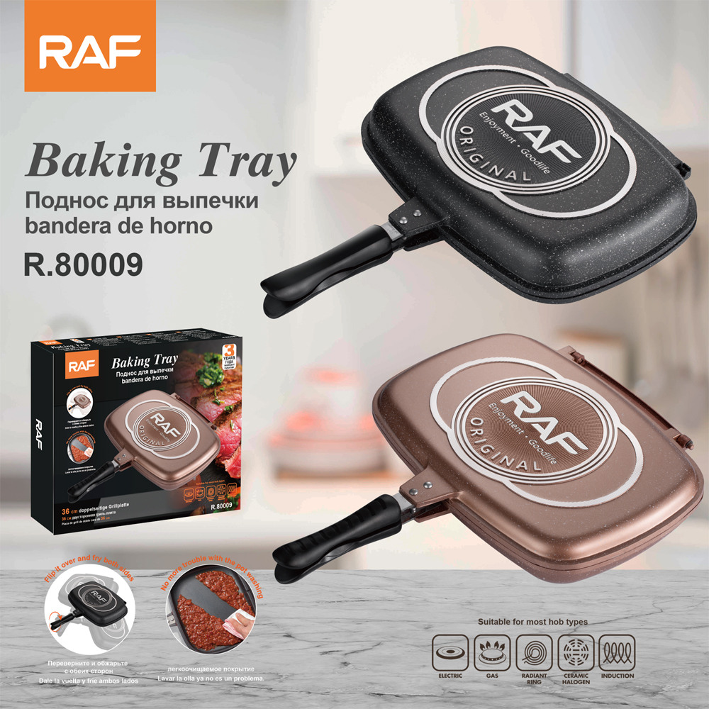 RAF Cross-border tourmaline double-sided baking tray, double-sided frying pan, non-stick baking tray, frying pan, steak, grilled meat, smokeless die-casting full figure