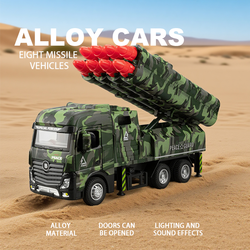 Eight-engine missile vehicle alloy model, rebound sound and light effect, trendy art desktop, trendy toys for boys, and decorative items