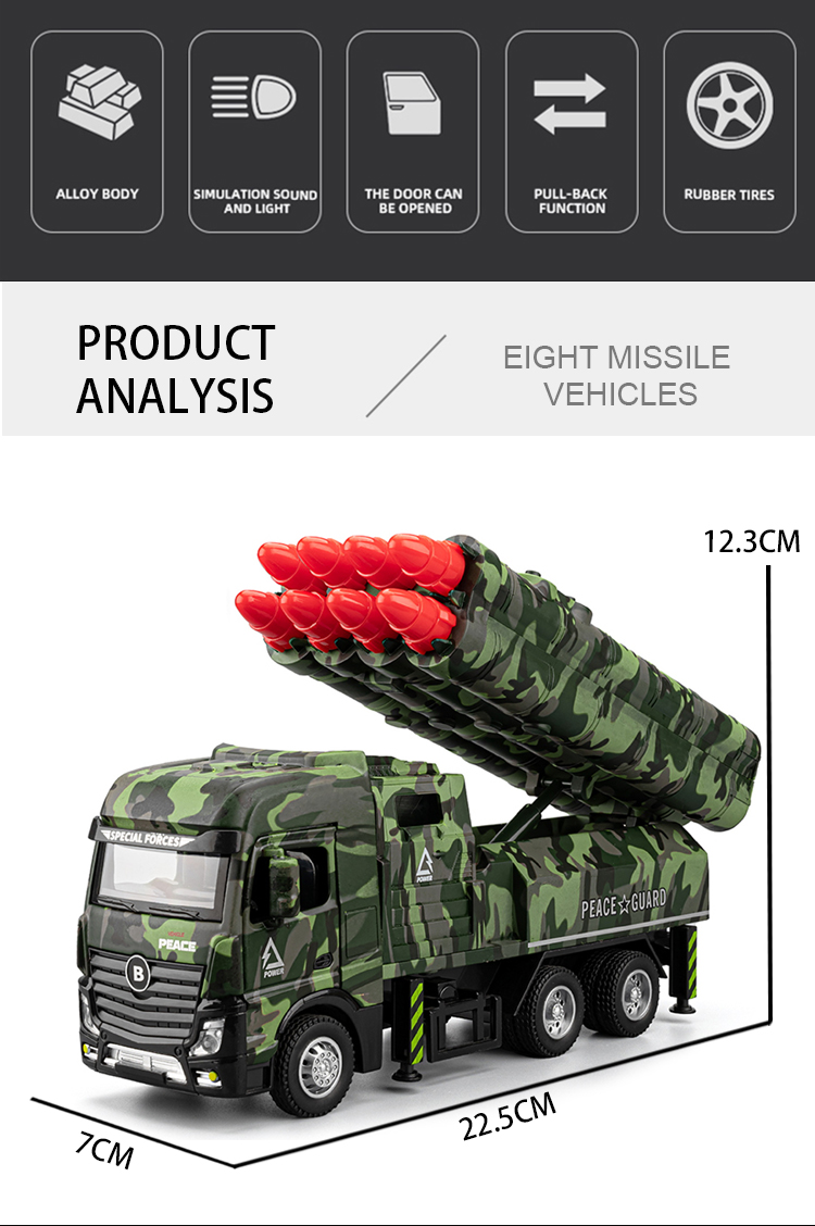 Eight-engine missile vehicle alloy model, rebound sound and light effect, trendy art desktop, trendy toys for boys, and decorative items pic 2