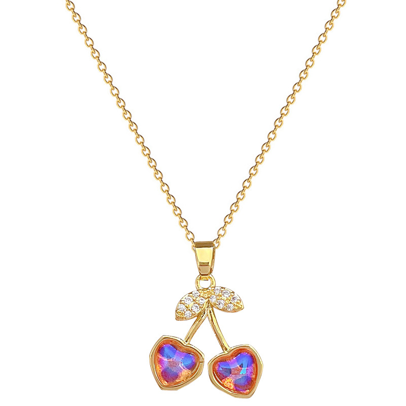【 Titanium Steel 】 Necklace and earring set, light luxury, full diamond, dazzling stone, cherry, personalized and elegant banquet earrings and necklaces Item Picture
