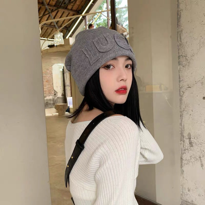 Heap heap sombrero otoño invierno cálido cara cara pequeña letra sombreros fríos mujeres gorra de orejera gorra de cabeza gorra de punto de cabeza grande Specification image