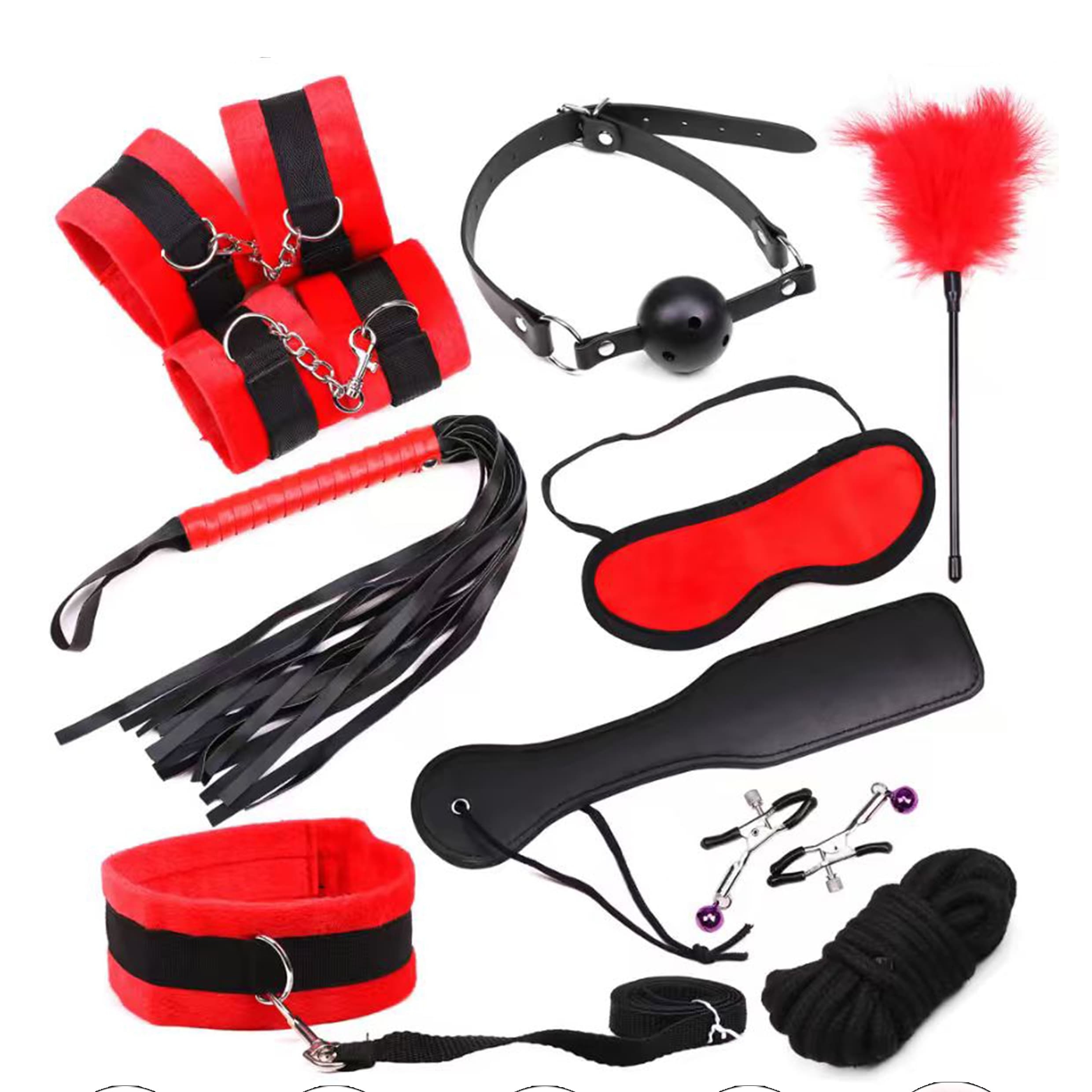 ST02009-10  hot selling Adult Game SM Bondage 10 Pcs Kit Restraint Strap Handcuffs Blindfold Whip Collar Erotic Couples Bondage Set for Couples Sex Toys  thumbnail