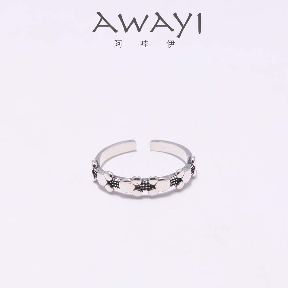 AWAYI纯银s925戒指动物卡通图案复古做旧开口可调节
