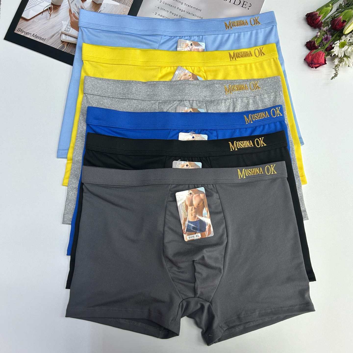 For export to Europe, America and Africa, we have men's underwear in stock. We offer solid color rubber-coated waist men's briefs and custom-made men's underwear Specification drawing