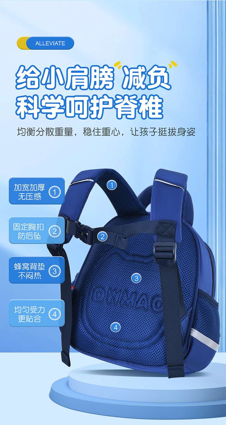 Cute cartoon schoolbags for first-grade kindergarten students, large-tailed cat fashionable and weight-reducing backpacks for boys and girls detail image 15