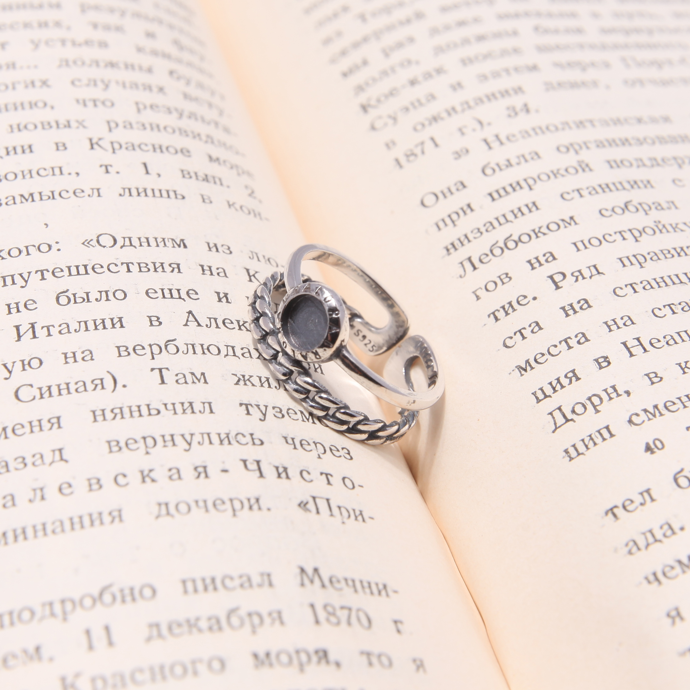 AWAYI纯银s925戒指假两件链条拼接复古做旧开口可调节