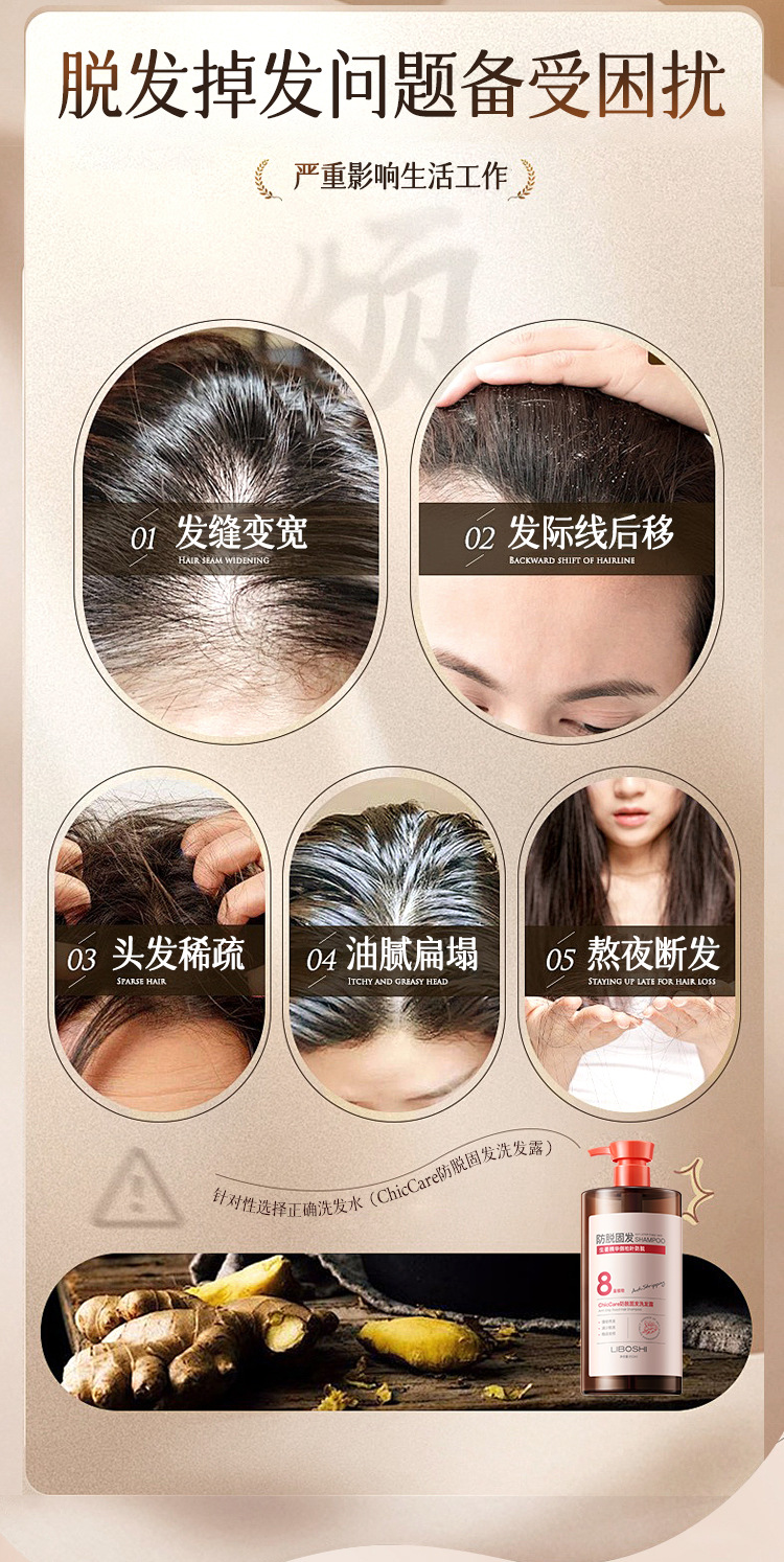 Ginger essence anti-hair loss shampoo, scientific care, strengthening hair roots, 20 years of professional quality guarantee. pic 2