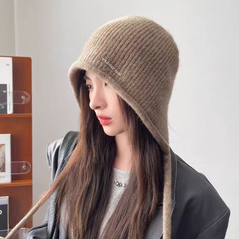 Knitted hat 2025 autumn/Winter new style woolen hat, cat ear hat, cute rope warm women's hat, cross-border cold hat Specification image