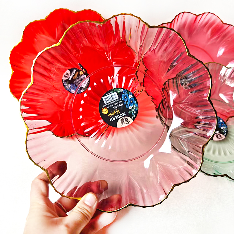 【 Districts 3-7 】0945 Golden Border Platter 5/ bag 200/ box 0945 Golden Border Fruit Platter Wedding and Housemoving Platter Dried Fruit Delight Platter Chinese Lace Red Platter Household wholesale 2 yuan details Picture