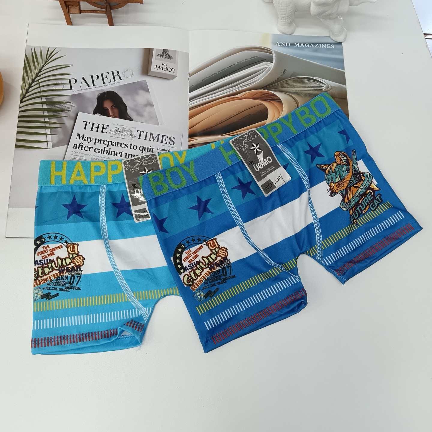 For export to South America, we offer printed four-cornered underpants, flat underpants, comfortable briefs, printed boys' underpants, and customizable patterned children's flat cornered underpants Item Picture