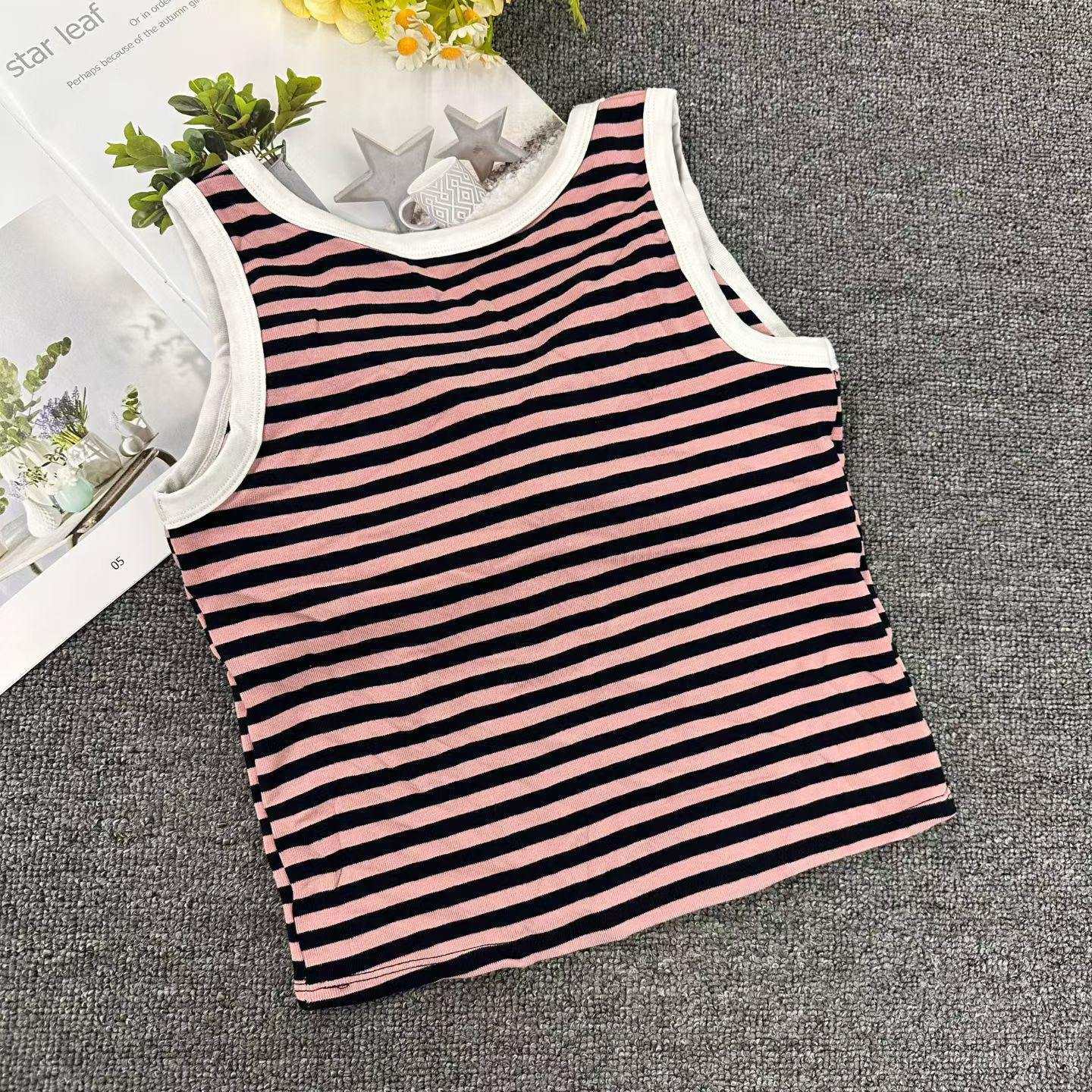 Foreign trade maintenance inventory hot girl vest, comfortable color-blocked striped I-shaped vest with chest pad, versatile sporty and beautiful back base layer, sleeveless top for outerwear Specification drawing