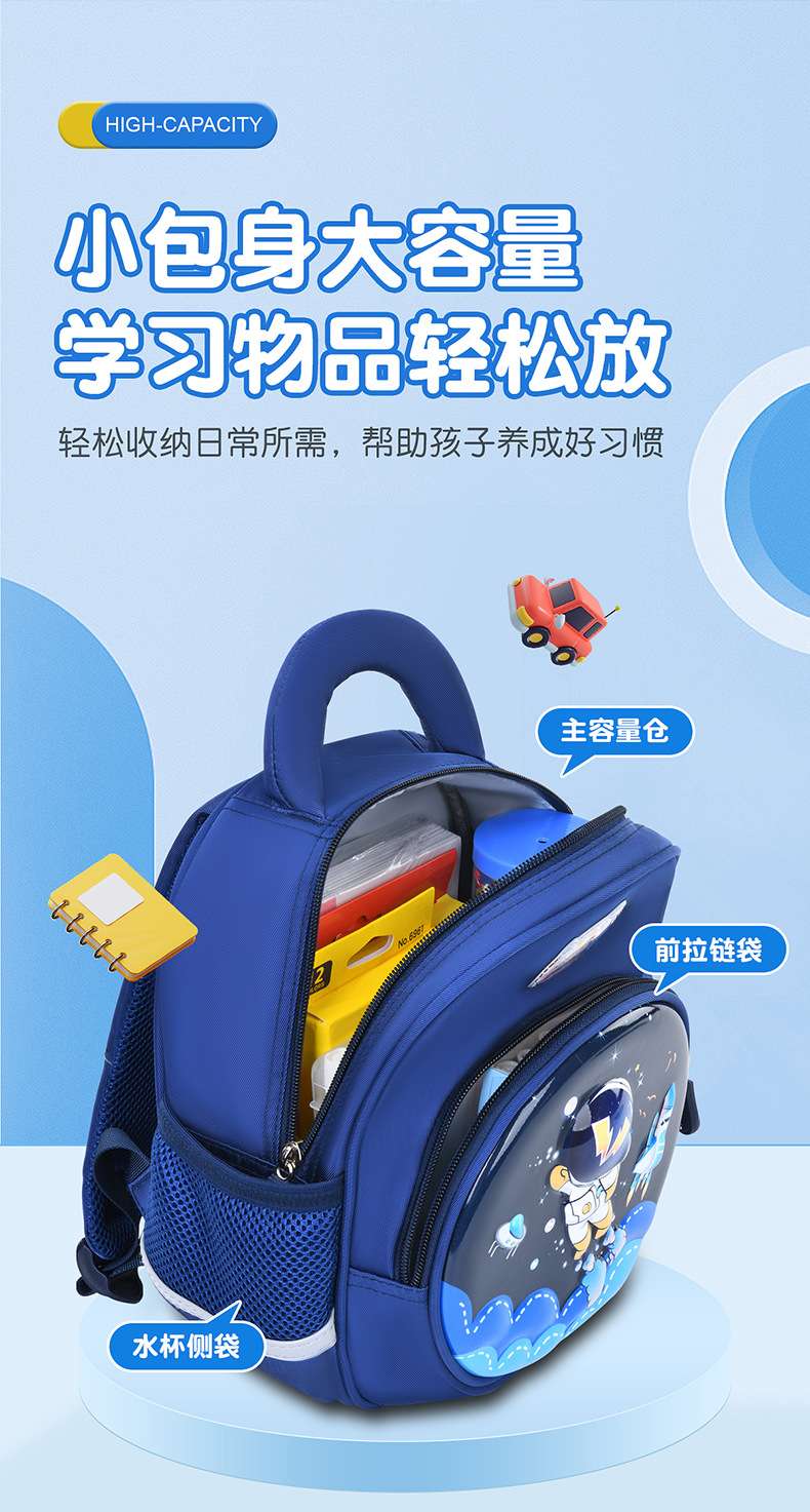 Cute cartoon schoolbags for first-grade kindergarten students, large-tailed cat fashionable and weight-reducing backpacks for boys and girls detail image 12