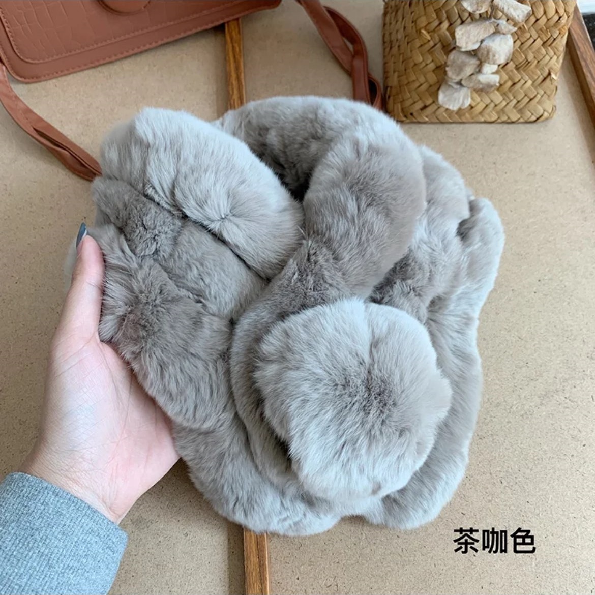 冬季保暖獭兔毛小围脖韩版甜美可爱真毛绒领子皮草围巾女毛毛脖套白色米黄色黑色咖啡色深灰色多款颜色可选气质围巾提升保暖气质详情3