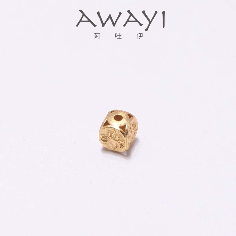 AWAYI阿哇伊 S925纯银镀古法金方形隔珠 哑光复古花纹小方块散珠 手串DIY手工配件细节图