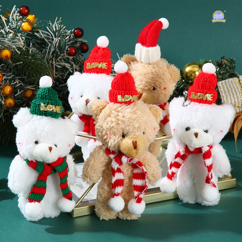 Christmas cute blush scarf, teddy bear, plush doll, conjoined bear, keychain, pendant, small doll