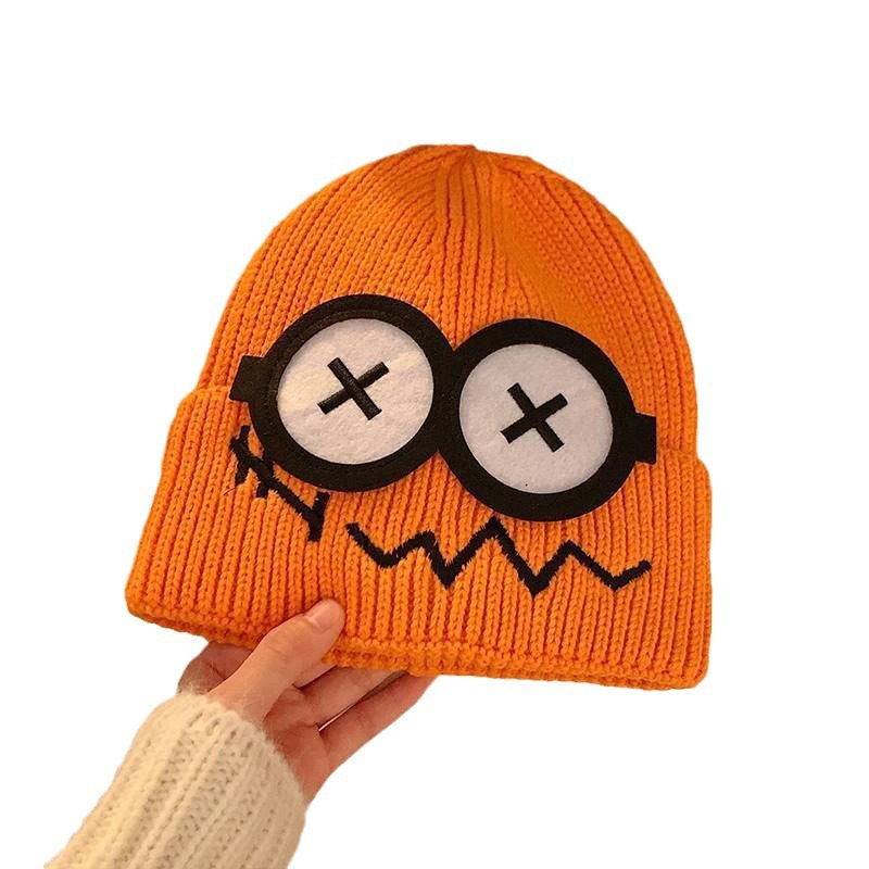 A funny knitted woolen hat for women to keep warm in autumn and winter, a cute robot with big eyes and cartoon ear-protecting hat Item Picture