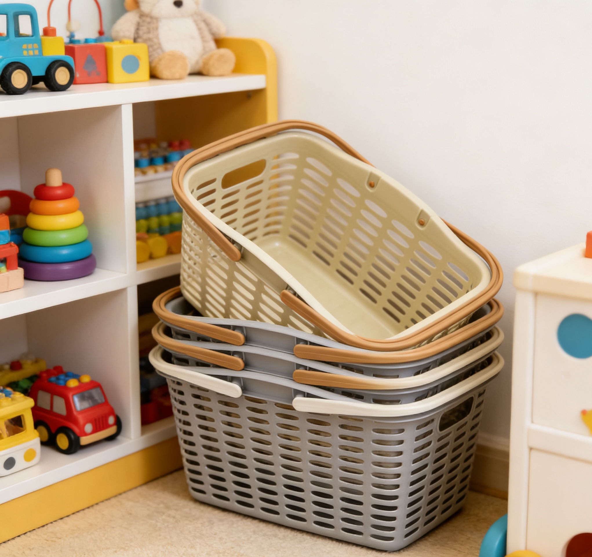 Plastic hand-held baskets, hollowed-out storage baskets, household bathroom bath baskets, shopping baskets Specification image
