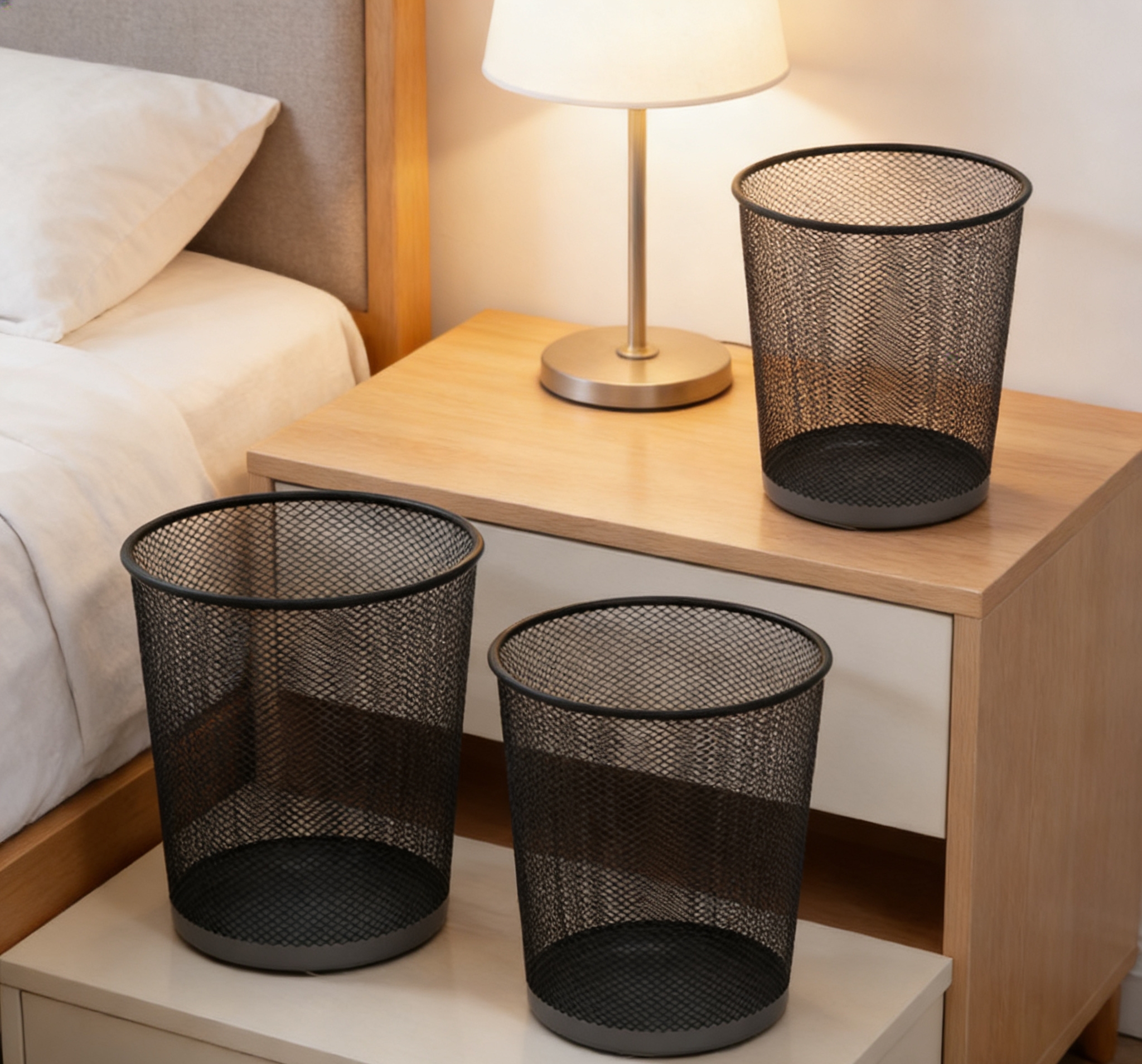 Ironwork grid trash can, hollowed-out storage bucket for living room, kitchen and bathroom Application Scenario