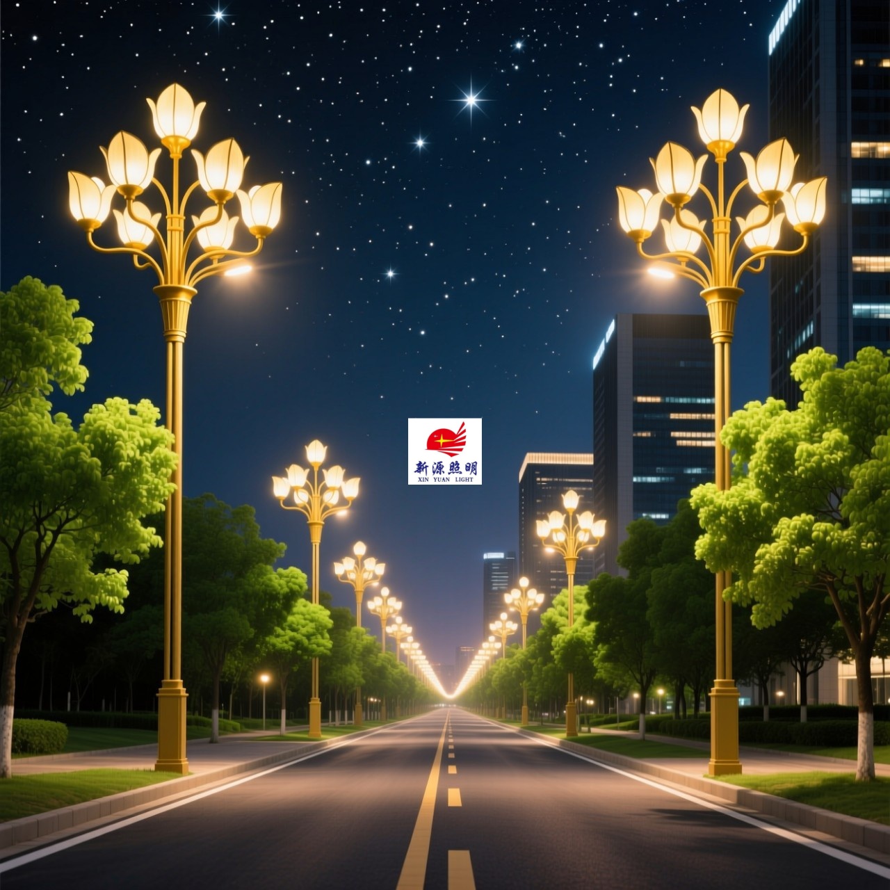 Outdoor magnolia lamps, square Chinese lanterns, solar street lamps, courtyard landscape lamps, 6-meter, 8-meter, 10-meter, 12-meter high-pole lamps