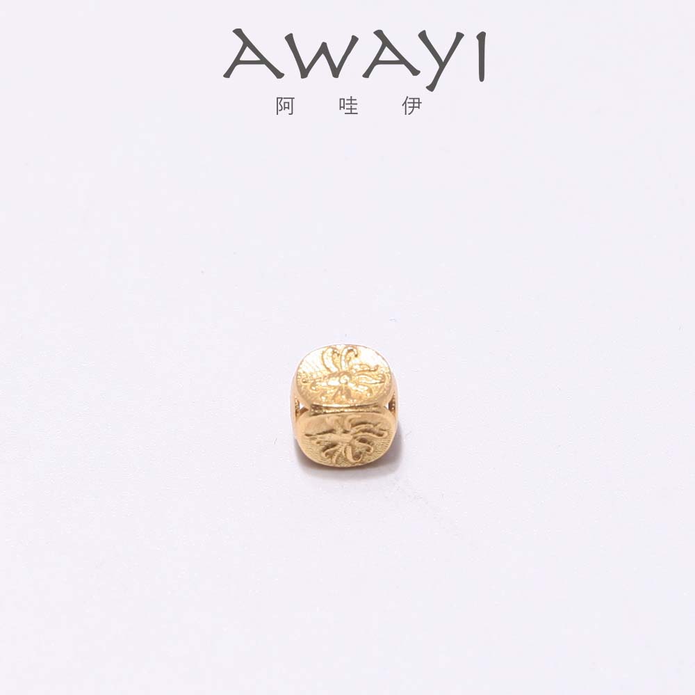 AWAYI阿哇伊 S925纯银镀古法金方形隔珠 哑光复古花纹小方块散珠 手串DIY手工配件产品图