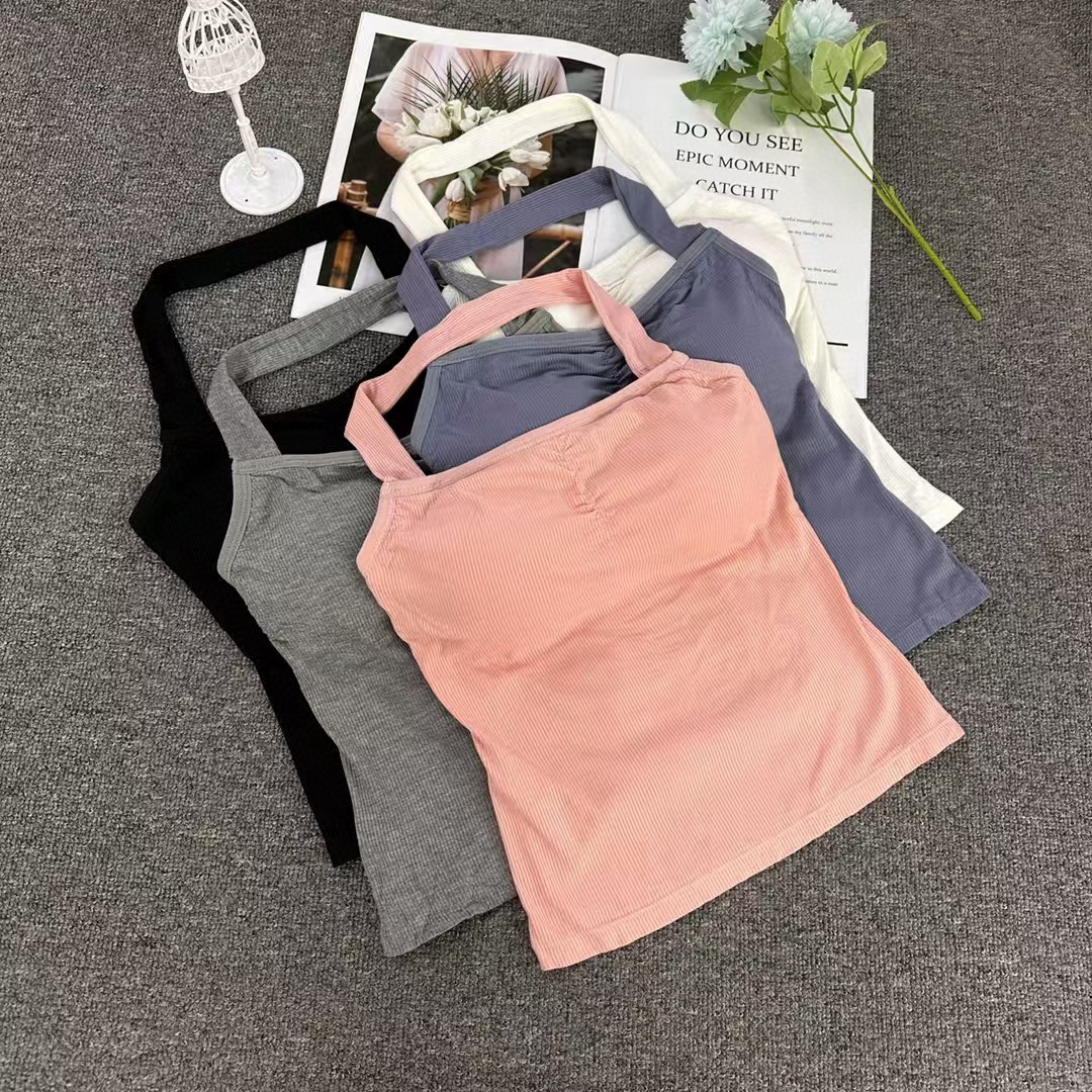 For export to Europe, America and Africa, we have in stock of seamless halter-neck vests with chest pads, halter tops and long, beautiful backless vests full figure