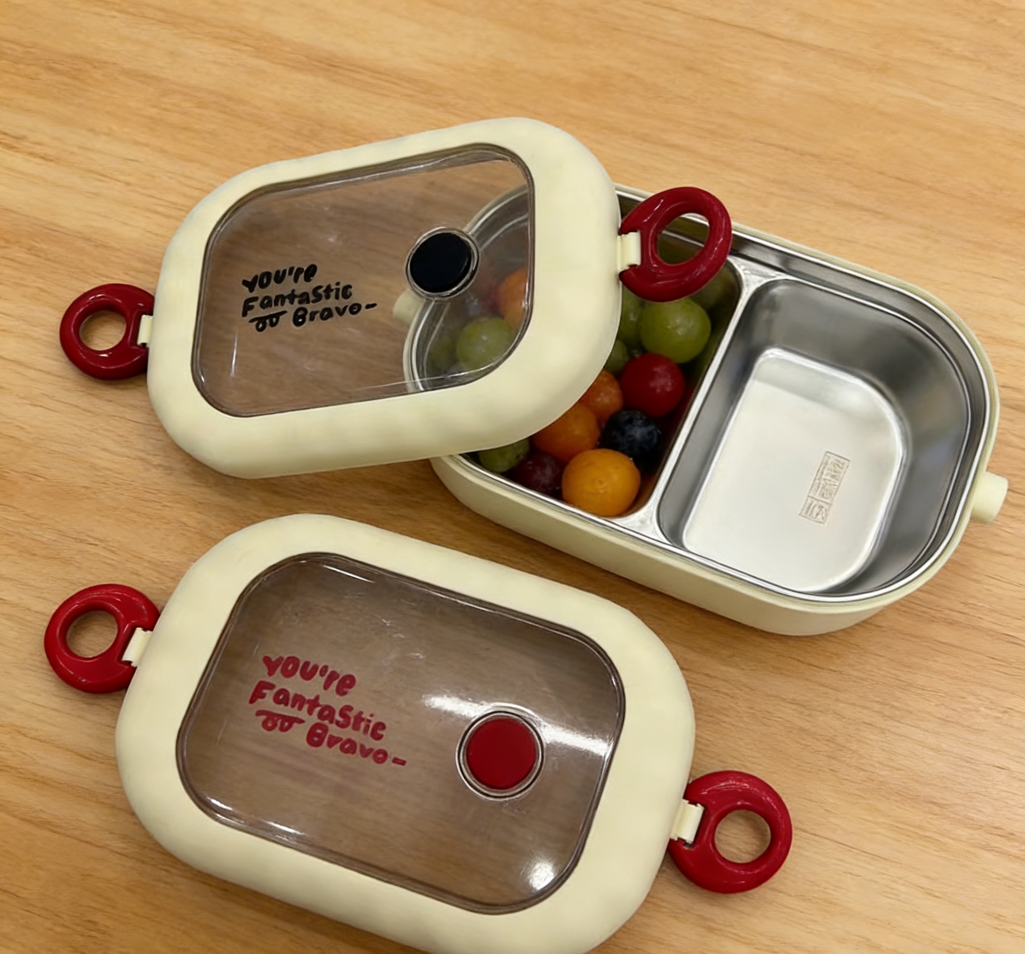 304 stainless steel compartmented lunch box, children's portable sealed lunch box, cute double-ear separated lunch box, student and office worker food preservation box wholesale details Picture