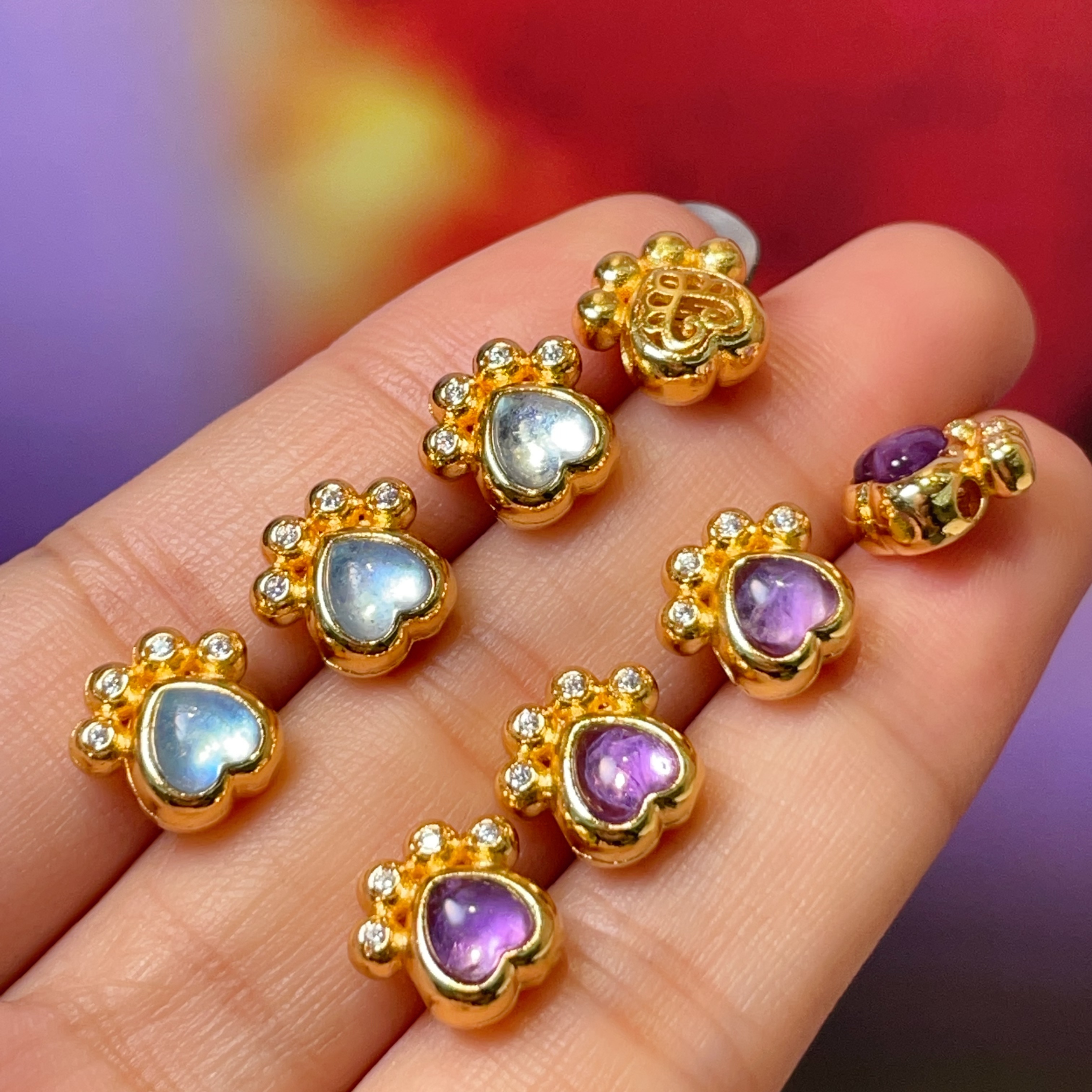 Amethyst cat paw straight hole diy jewelry accessories, crystal accessories, traditional sand gold accessories, copper-plated real gold, high color retention details Picture