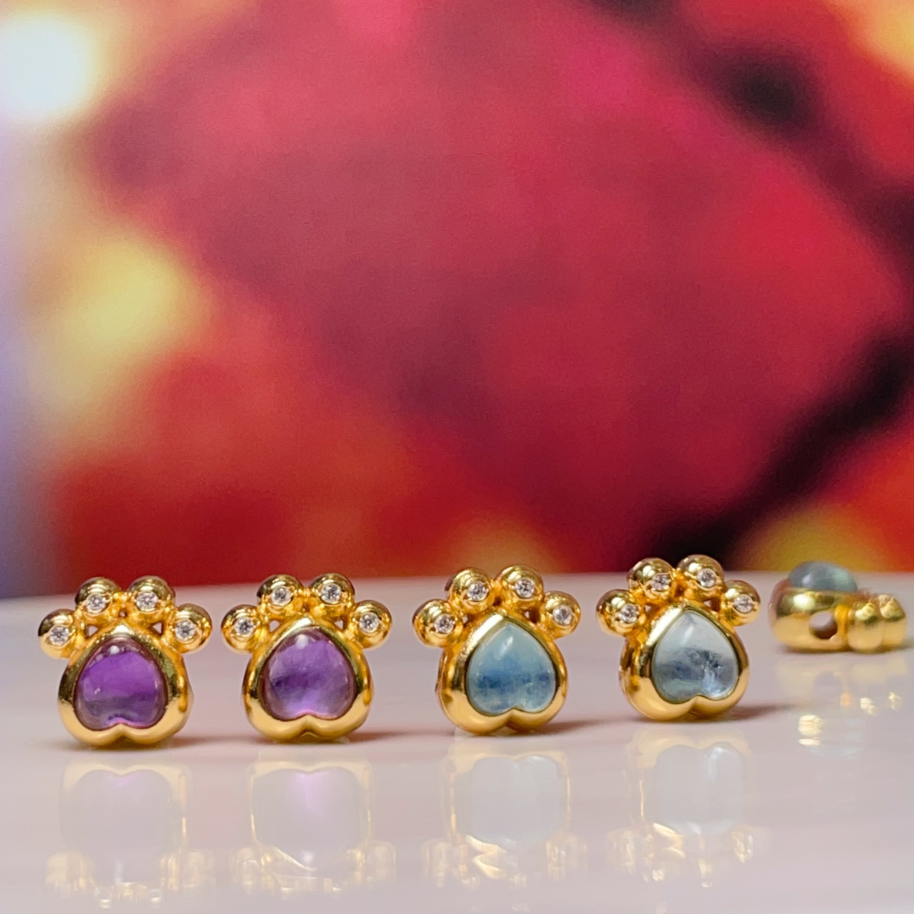 Aquamarine cat paw straight hole diy jewelry accessories, crystal accessories, traditional sand gold accessories, copper-plated real gold, high color retention
