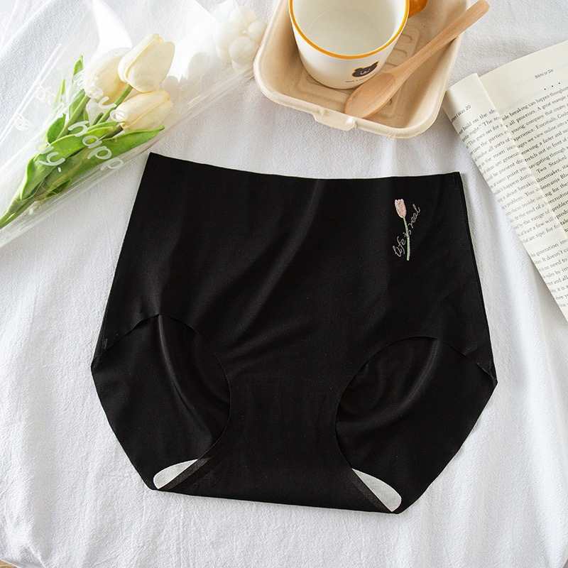 Export inventory of European and American ice silk women's underwear, high-waisted seamless one-piece seamless underwear, solid-color women's underwear with small prints, triangle pants Specification drawing