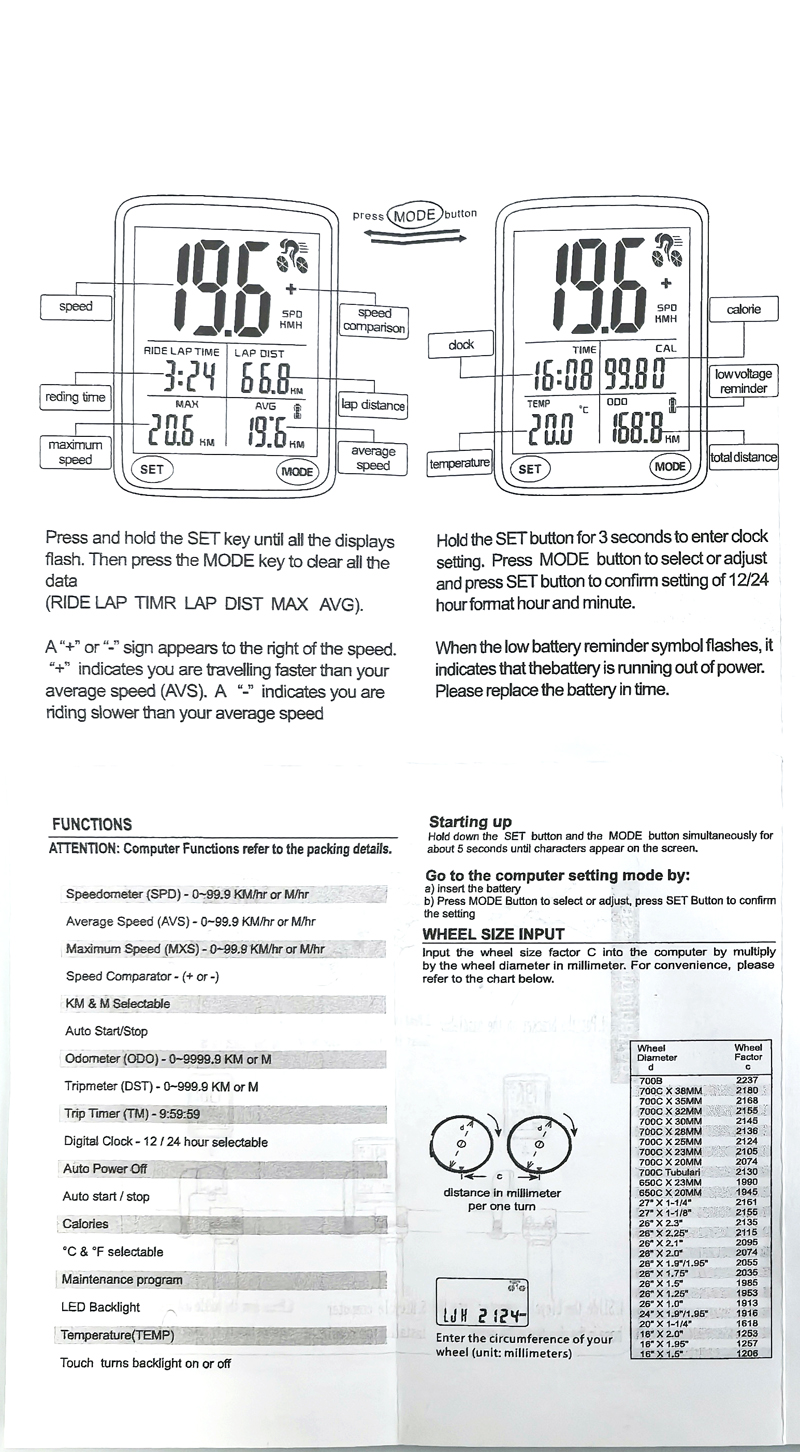 YE-2有线码表自行车码表中英文大屏有触摸背光防水山地单车码表里程计测速度迈表详情7