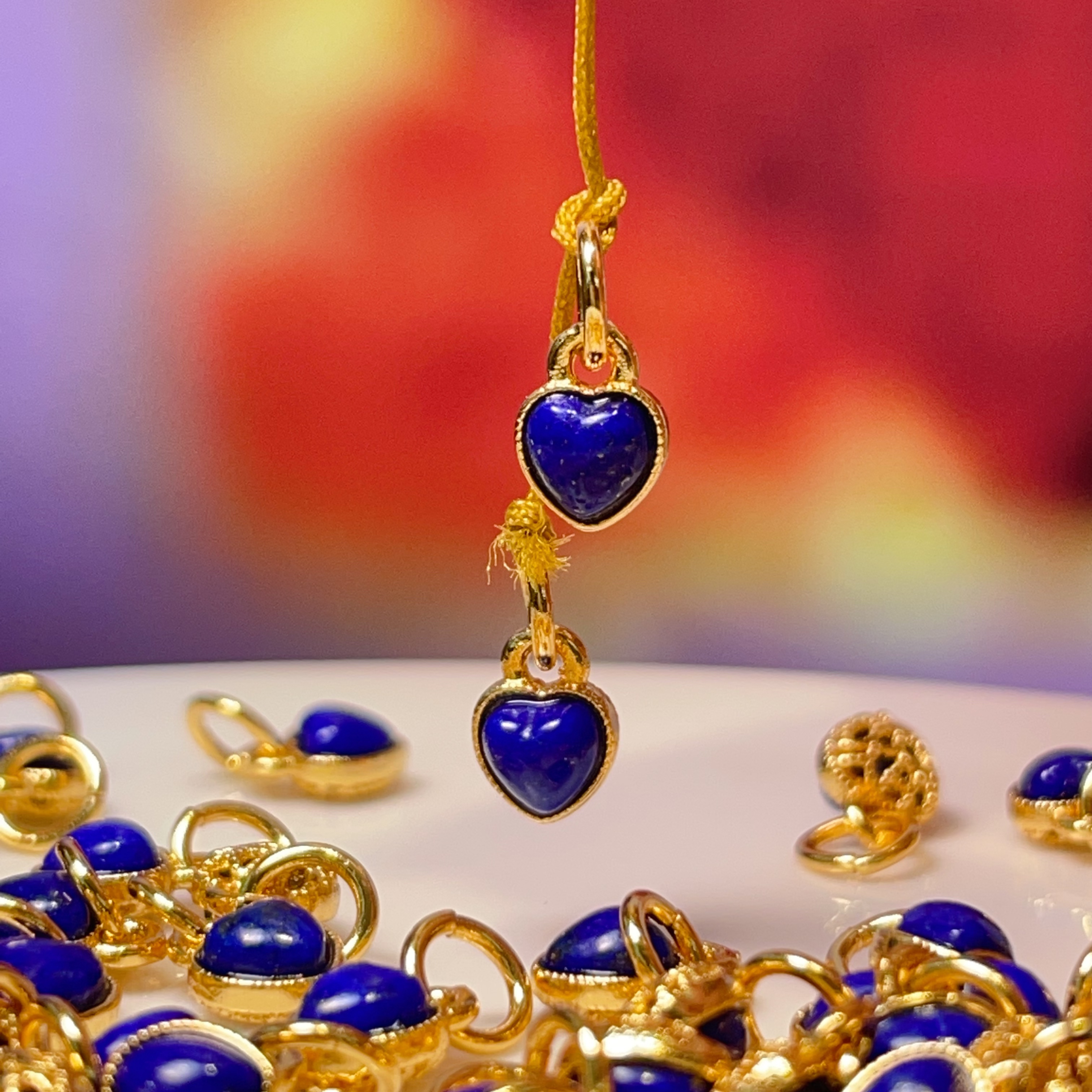 Lapis lazuli peach heart-shaped drip diy jewelry accessories, crystal accessories, traditional sand gold accessories, copper-plated real gold, high color retention Specification image
