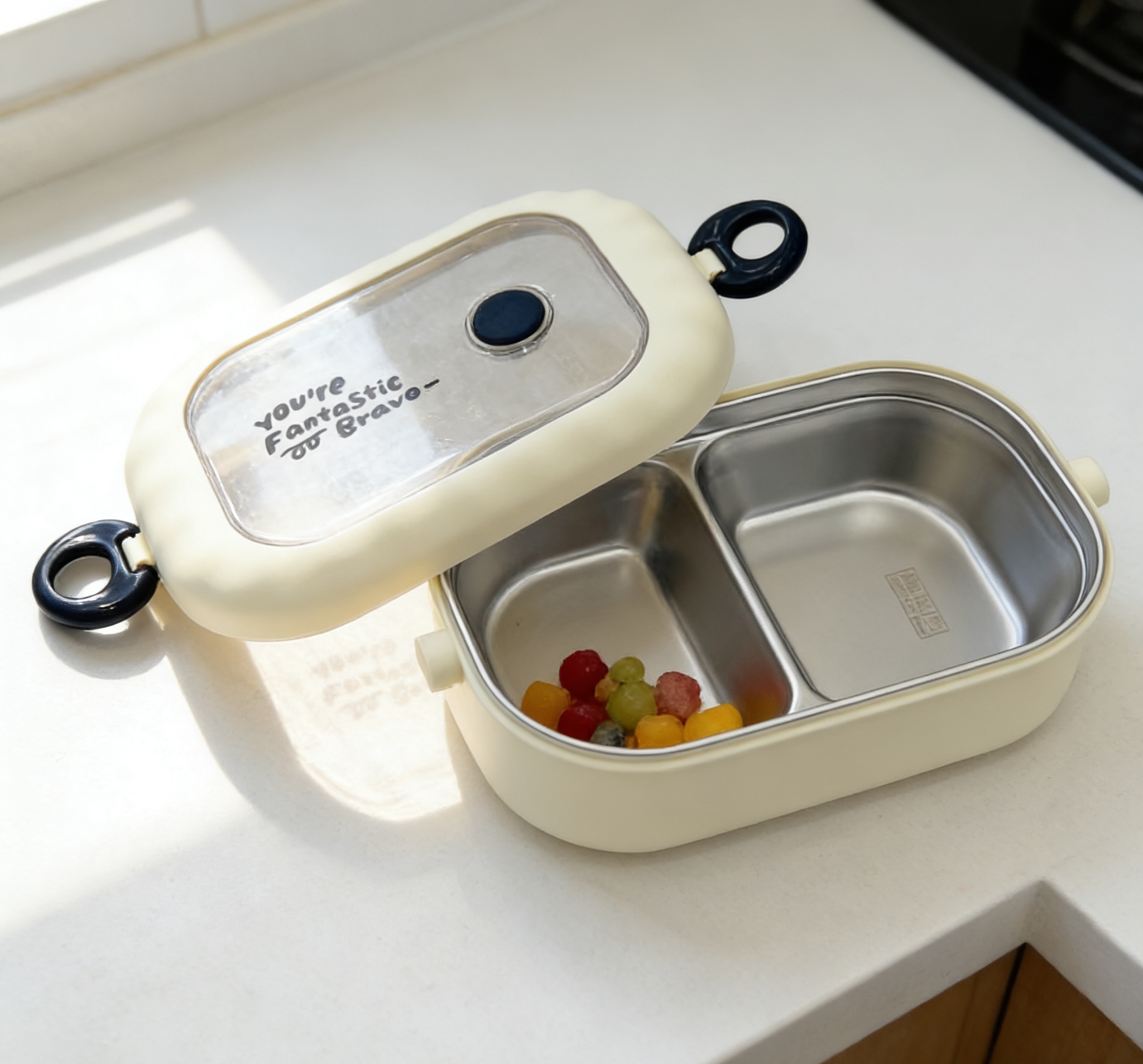 304 stainless steel compartmented lunch box, children's portable sealed lunch box, cute double-ear separated lunch box, student and office worker food preservation box wholesale Application Scenario