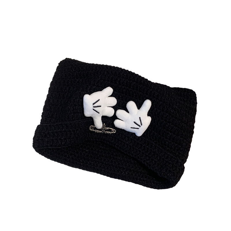 Cute cartoon little hand palm knitted hat for girls, y2k subculture, funny photo shows face, small pullover hat trendy Item Picture