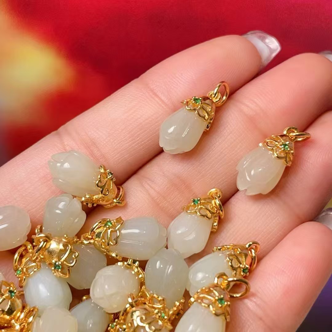 Hotan magnolia flower drip diy jewelry accessories, crystal accessories, traditional sand gold accessories, copper-plated real gold, high color retention details Picture