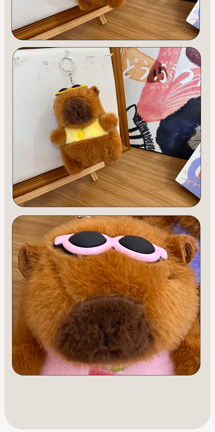 跨境夏日风情水豚卡皮巴拉毛绒玩具公仔女生睡觉抓机娃娃公仔钥匙坠车载书包挂饰礼物卡通变身钥匙扣变装公仔挂件毛绒玩具可爱批发详情8