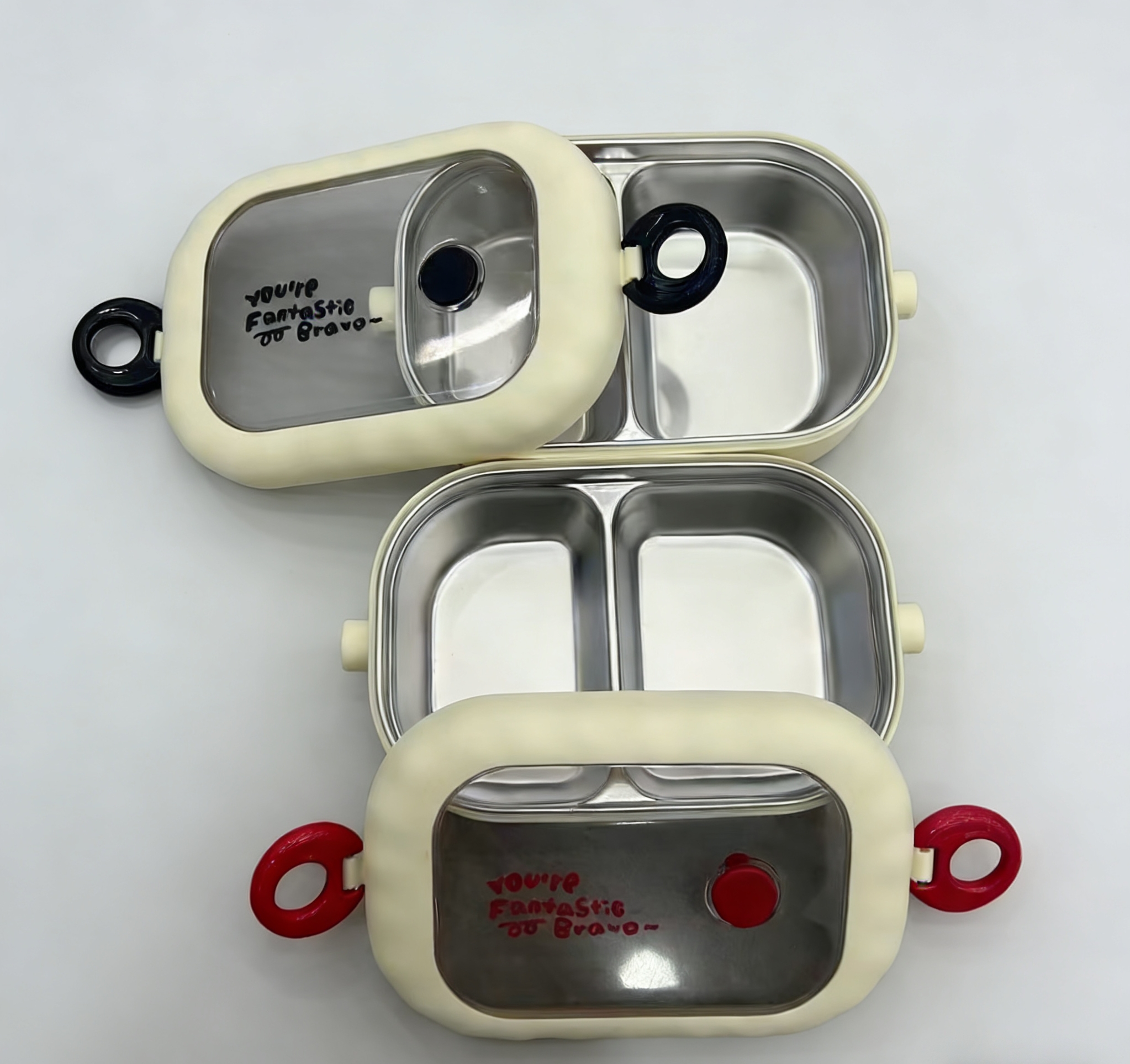 304 stainless steel compartmented lunch box, children's portable sealed lunch box, cute double-ear separated lunch box, student and office worker food preservation box wholesale Specification image