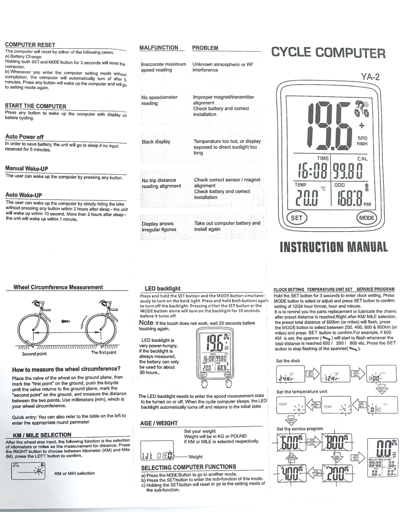 YE-2有线码表自行车码表中英文大屏有触摸背光防水山地单车码表里程计测速度迈表详情8