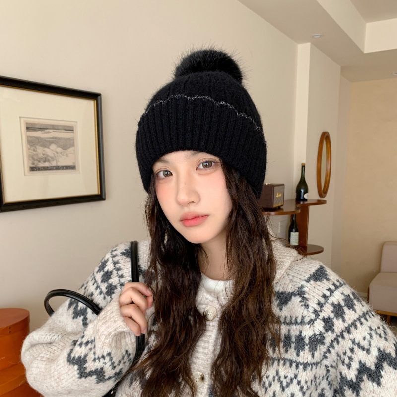 2025新款毛线帽子女秋冬保暖御寒护耳大头围加绒加厚毛球针织帽产品图