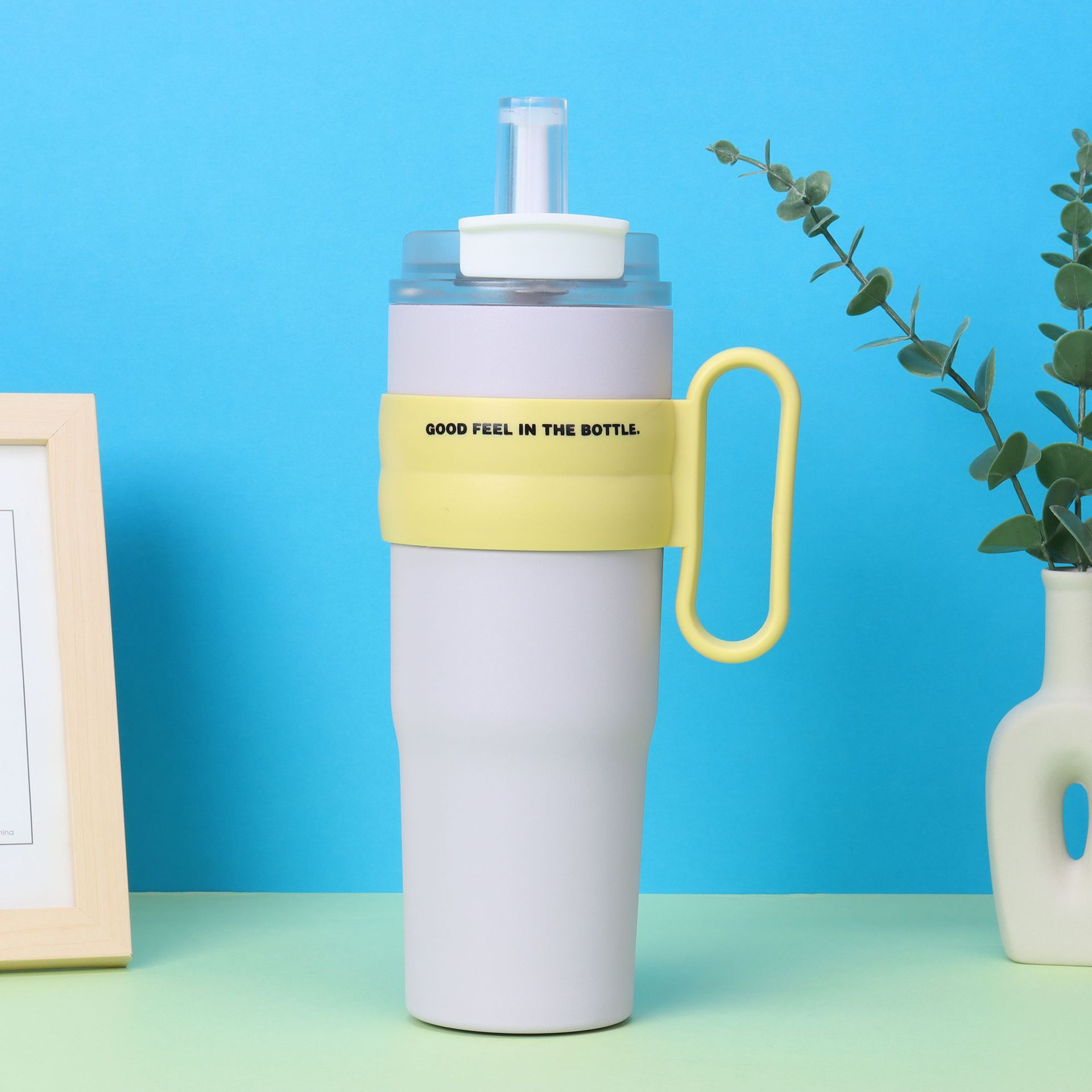Factory direct sales of large-capacity double-drinking straw giant ice cup, 304 stainless steel insulated handle hand-held cup Specification image
