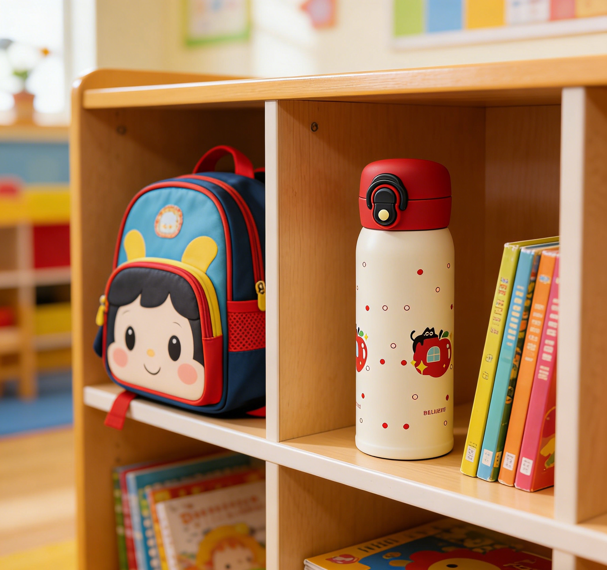 Koike Red Apple Portable Insulated Cup, one-button pop-up lid, 304 stainless steel student portable water cup, high appearance level, leak-proof large capacity cup details Picture