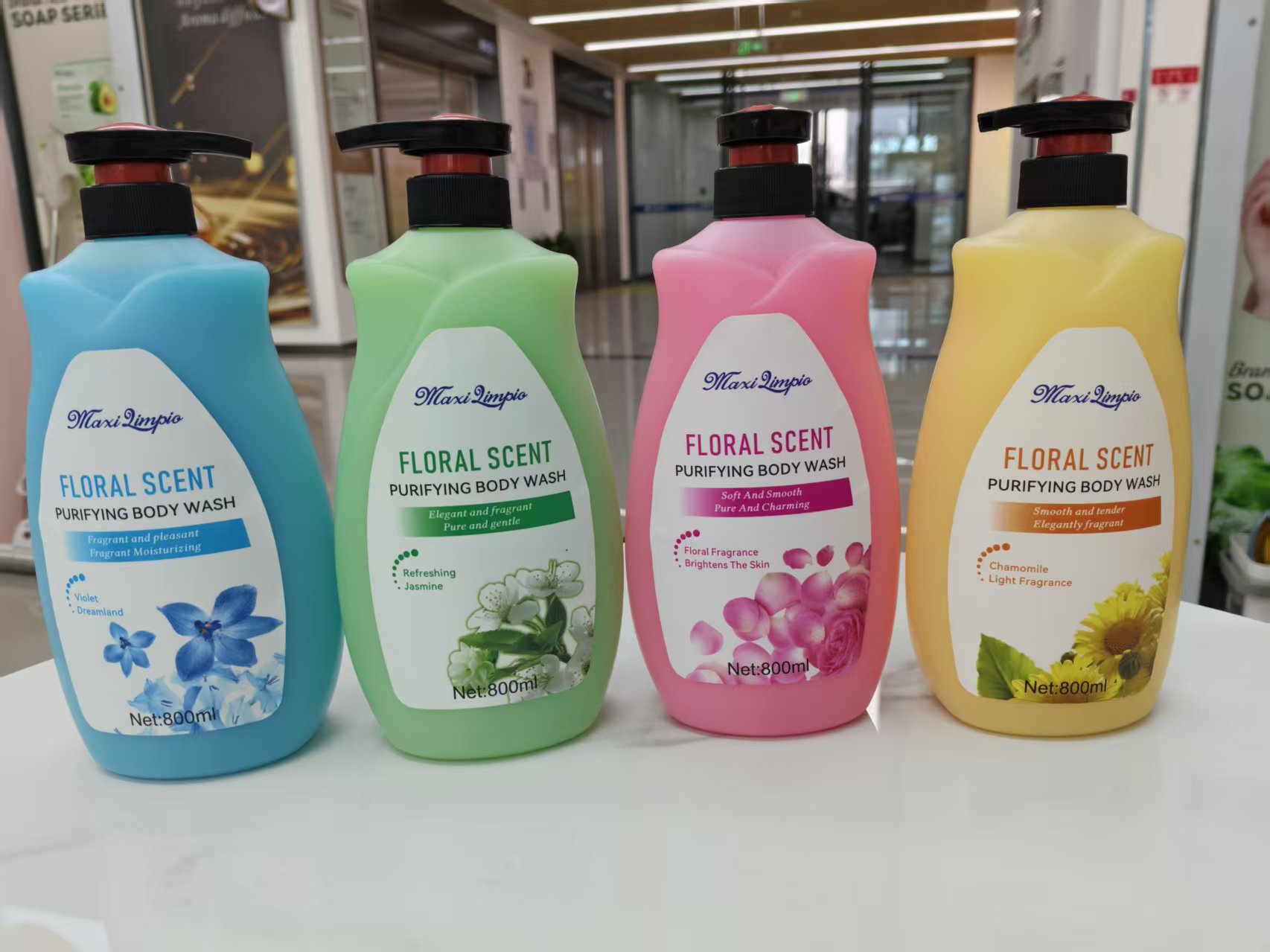 maxi limpio800ml沐浴露樱花茉莉雏菊小苍兰滋润清洁沐浴露