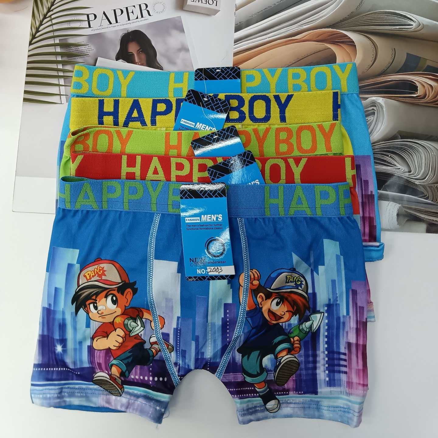 For export to South America and Africa, we offer mixed-color children's underwear for boys, milk silk-screen printed comfortable and breathable underwear for boys, and custom-made flower-patterned mixed-color flat pants for boys details Picture