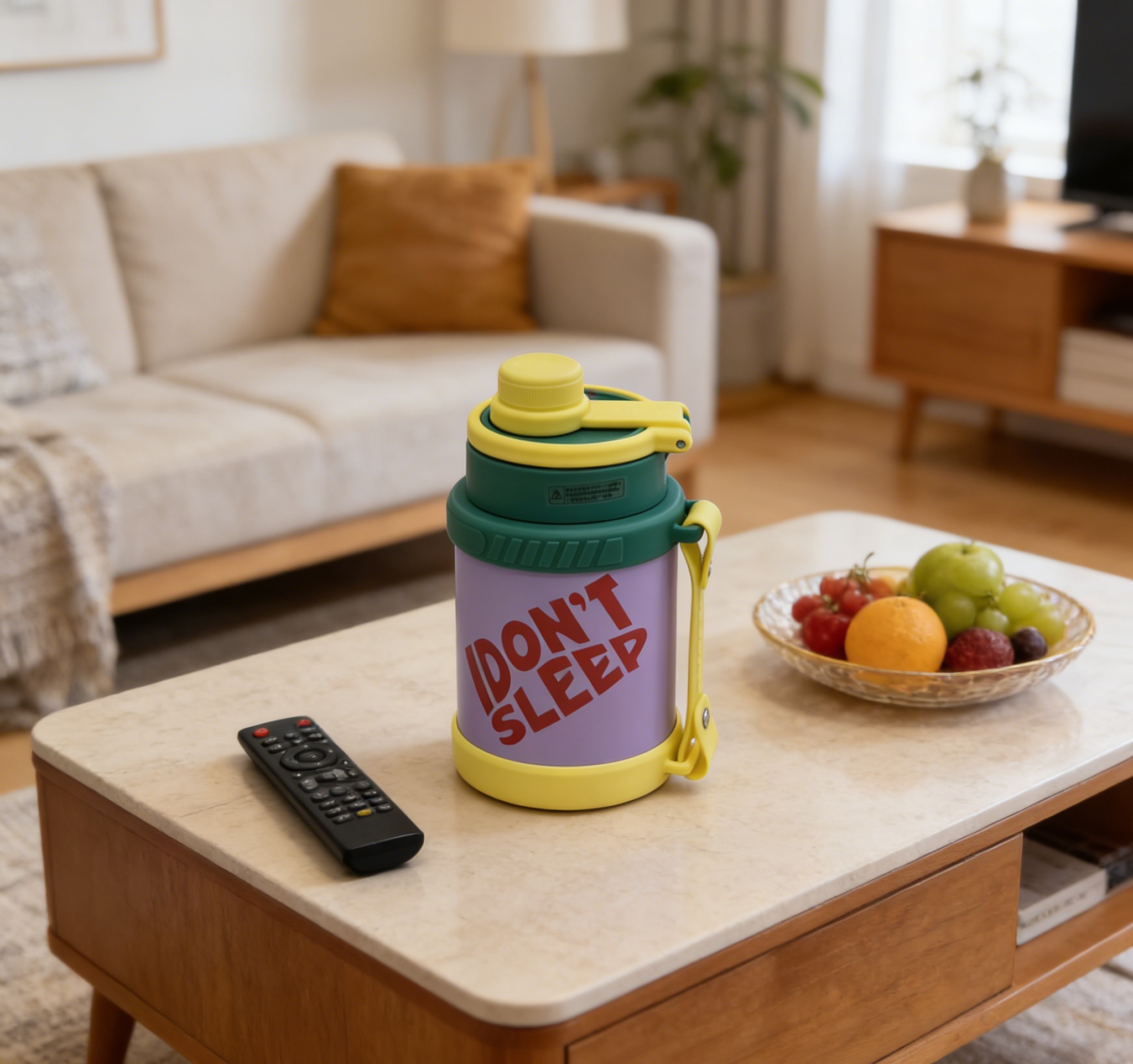 Fun "Don't SLEEP" insulated cup with portable handle, long-lasting temperature lock, suitable for office, commuting and outdoor use, high appearance level water cup details Picture