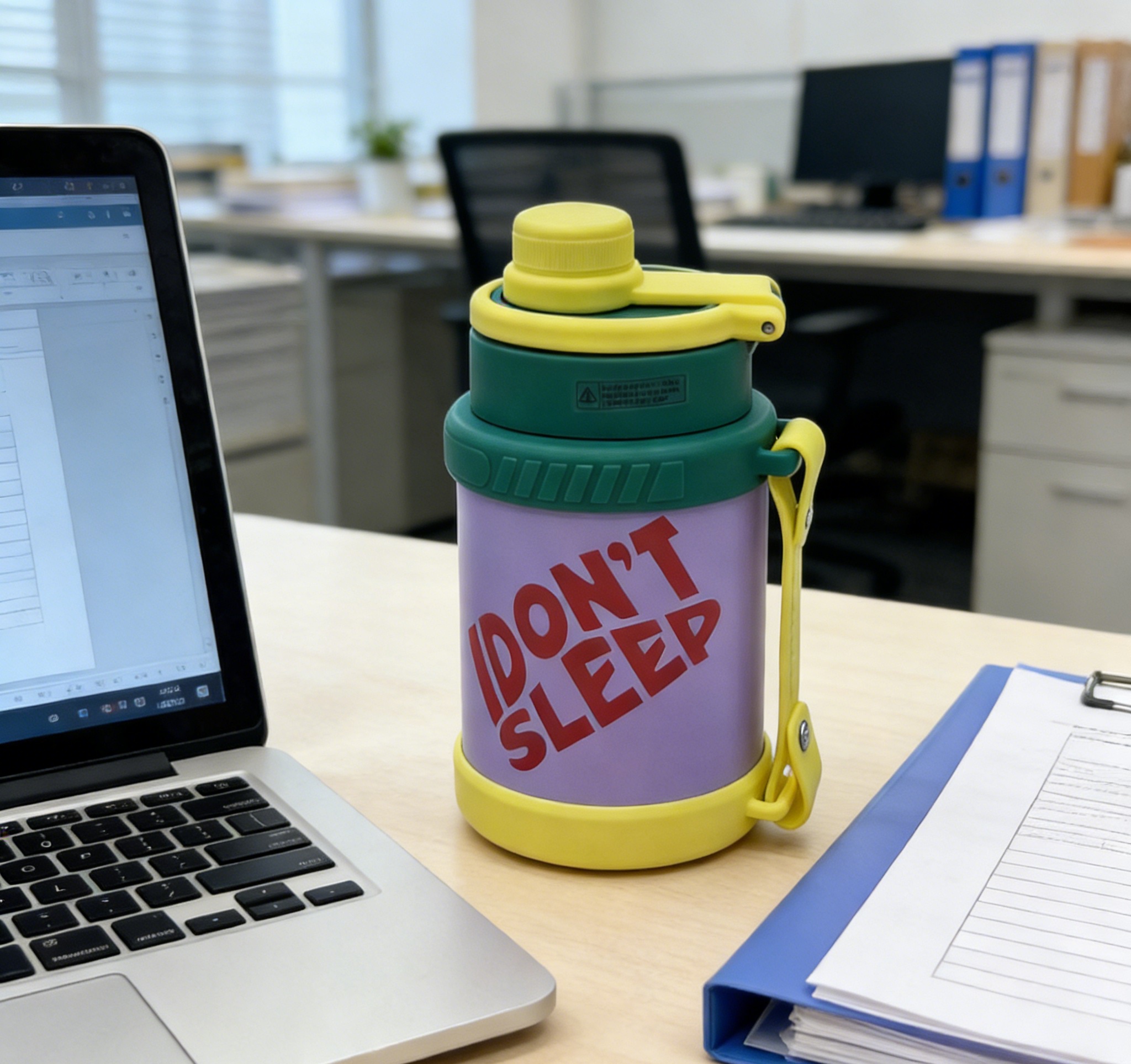 趣味 “DONT SLEEP” 保温杯便携提手长效锁温办公通勤户外多场景高颜值水杯