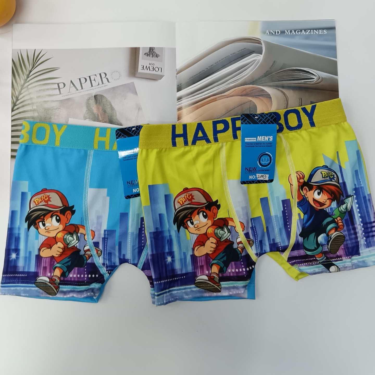 For export to South America and Africa, we offer mixed-color children's underwear for boys, milk silk-screen printed comfortable and breathable underwear for boys, and custom-made flower-patterned mixed-color flat pants for boys Specification drawing