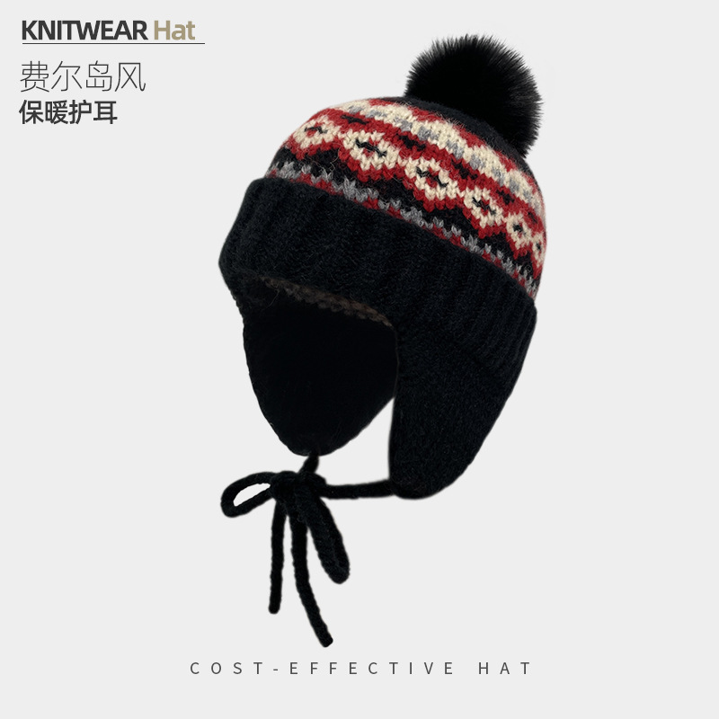 Retro Fair Island hats, women's autumn and winter windproof and cold-proof woolen hats, warm and ear-protecting Lei Feng hats, small knitted hats that show off the face Specification image
